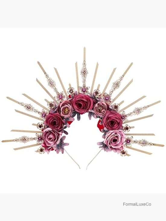 Handmade Flower Halo Crown Headpiece with Crystal Spikes for Renaissance